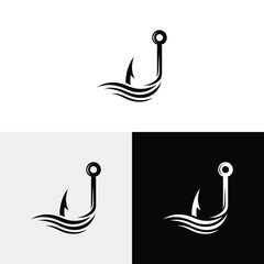 Simple Fishing Logo and Hook Eye Fish Hunter Logo Design