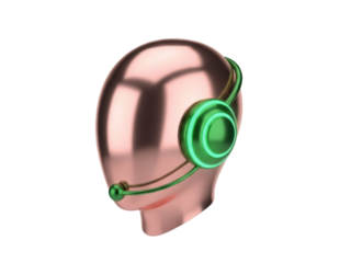 Isolated head statue with headphones, headset for call center, customer service help