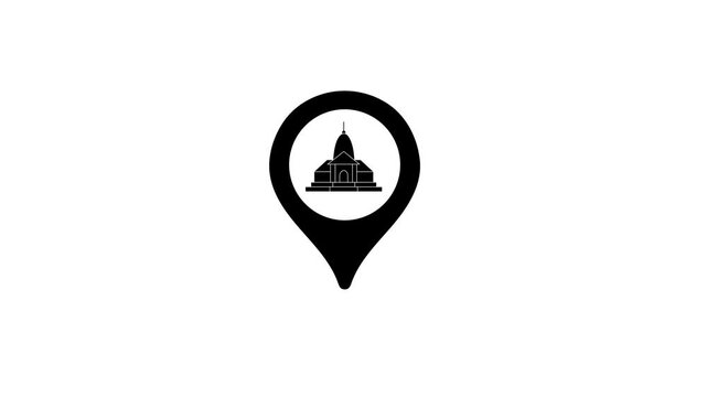 Animated black GPS map pin icon featuring a capitol building symbol for government offices, parliament locations, legal institutions, and political navigation apps.

