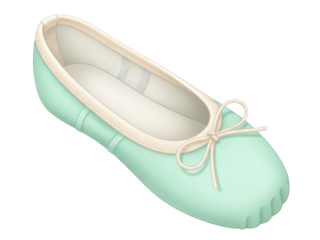 Isolated mint-green ballet slipper with a ribbon bow, soft comfortable dance shoe footwear