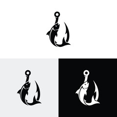 Simple Fishing Logo and Hook Eye Fish Hunter Logo Design