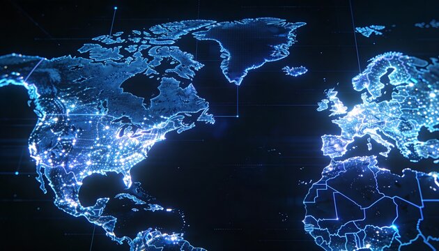 Global Digital Communication Technology Background In Dark Blue