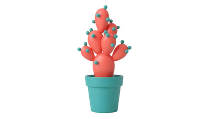 Isolated Cactus in Green Pot, 3D Rendered, Pink, Blue Cactus, Plant, Succulent, Bright