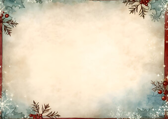 Blue winter landscape illustration featuring a decorated Christmas fir tree with snowflakes and snow in a cold pine forest scene for a New Year holiday greeting card vector design