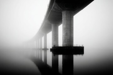 Misty Bridge Piers and Reflections.