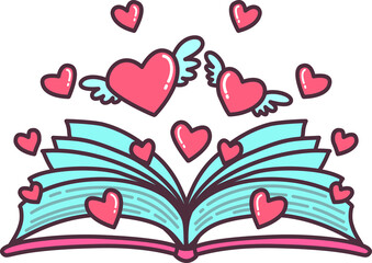 Valentine Open Book with Hearts Illustration