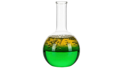 Isolated science flask with liquid layers. Experiment, chemistry, liquid stratification