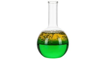 Isolated science flask with liquid layers. Experiment, chemistry, liquid stratification