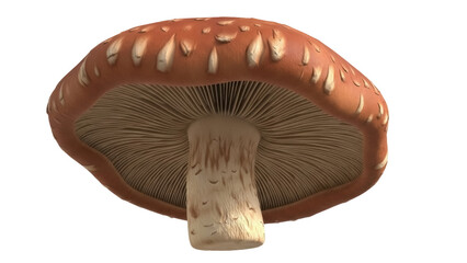 Isolated close-up of shiitake mushroom with gills, stem, and cap, edible ingredient, food source