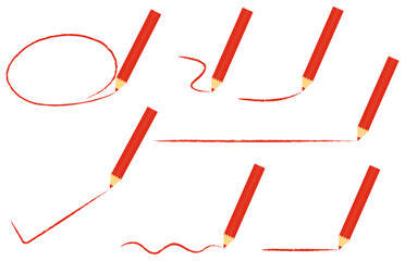 赤い鉛筆で書く様子のイラストセット