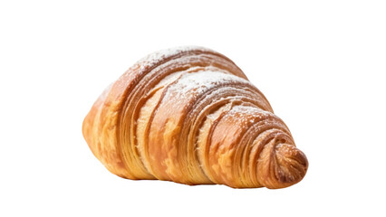 Isolated buttery croissant topped with sugar powder, delicious baked pastry, bakery food