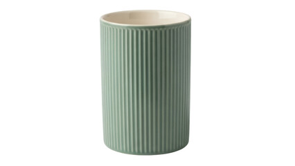 Isolated green ceramic cup with vertical ridges, contemporary home decor, kitchen utensil
