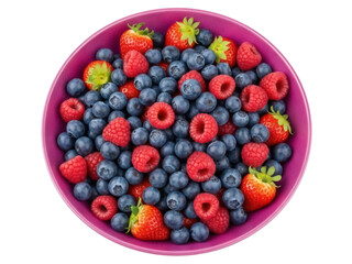 Isolated bowl of colorful mixed berries fresh from the farm for a healthy summertime snack