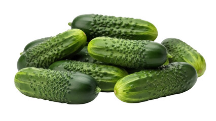 Isolated pile of fresh green gherkins for salads, snacks, or cooking, vibrant and crispy