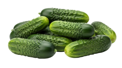 Isolated pile of fresh green gherkins for salads, snacks, or cooking, vibrant and crispy