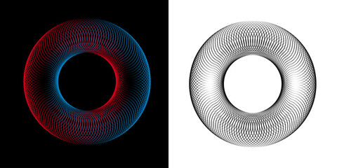 Abstract circular spirograph ring vector design featuring a geometric torus pattern with interlaced lines, ideal for decorative backgrounds and graphic illustration.