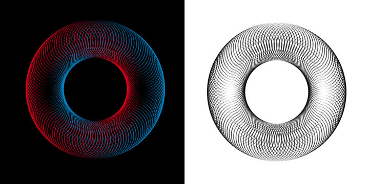 Abstract circular spirograph ring vector design featuring a geometric torus pattern with interlaced lines, ideal for decorative backgrounds and graphic illustration.