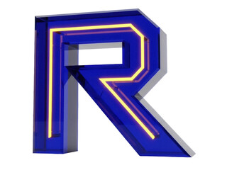Isolated Blue Neon Letter R Icon Symbol 3D Render Illustration Graphic on Neutral Surface