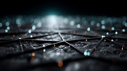 Abstract network of lines and nodes with glowing lights on textured surface background