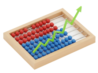 Isolated math learning tool features abacus and growing green line graph, symbolizing growth