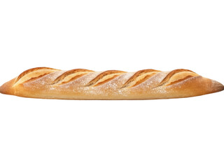 Isolated baguette bread, French bread loaf with cuts on crust, culinary snack food item
