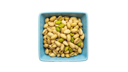 Isolated pistachios in a blue bowl offer a healthy snacking choice with natural goodness