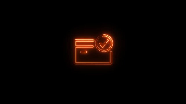 Abstract red neon credit card icon with security symbol on black background. Financial security animation HD video isolated.