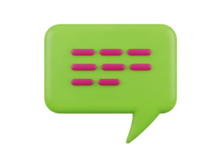 Isolated green speech bubble with pink lines suggesting writing or text inside message
