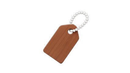 Fototapeta premium Wooden Tag with Bead Chain Isolated on White Background