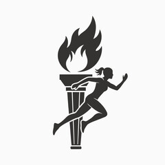 Female Runner and Torch Icon Symbolizing Victory in Women’s Sports