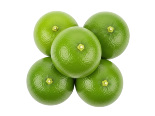 Isolated Stack of Five Green Citrus Fruits for Food Beverage Recipes and Healthy Diet Concepts