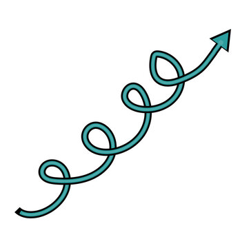 Teal 3D spiral arrow pointing upward, concept of non-linear growth, progress through complexity, Isolated on transparent Background