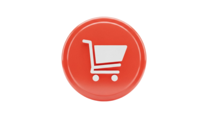 Isolated red button with shopping cart icon for online e-commerce business needs