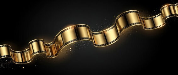 A shimmering golden filmstrip wave against a dark background, symbolizing cinema and creativity.