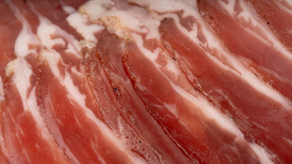 Cured carbonara pork macro background