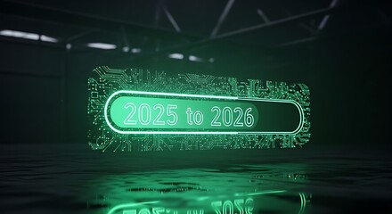 Glowing Green Digital Circuit Board Display Indicating the Transition from 2025 to 2026