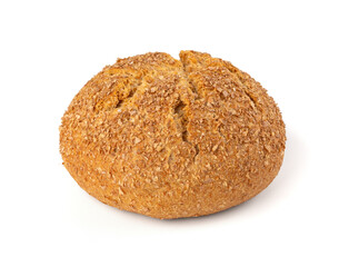 Brown rye bun isolated, round bread