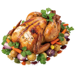 Roasted chicken whole isolated on transparent background