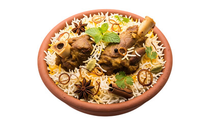 Spicy mutton biryani isolated on transparent background