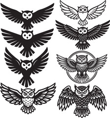 Obraz premium Flying Owl Logos and Emblems with Wings Spread Set