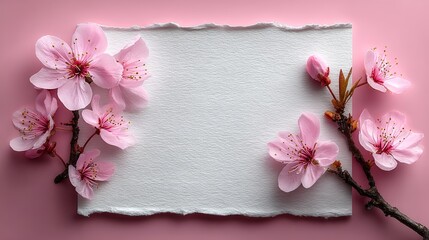 Pink Cherry Blossoms on White Paper.