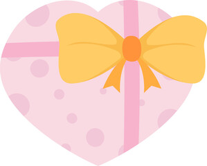pink heart gift box with yellow ribbon flat design element