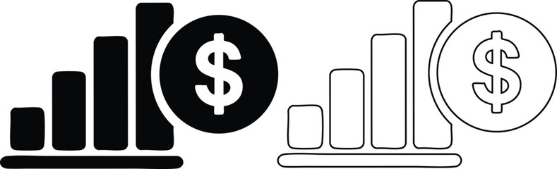 Obraz premium Black and white business growth chart with dollar sign
