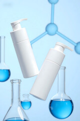 Cosmetic Bottles with Molecular Structure &ndash; Scientific Beauty Product Concept