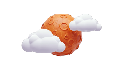 3D Rendered Moon with Clouds on White Background