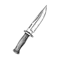 Artistic watercolor illustration of a hunting knife clipart, isolated on white, with a sharp blade and wooden handle
