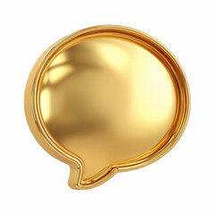 Shiny gold 3D speech bubble icon, metallic chat message symbol isolated on transparent background.