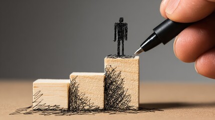Conceptual illustration of business growth and success with wooden blocks