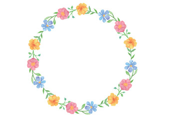 Watercolor tricolor floral circular frame