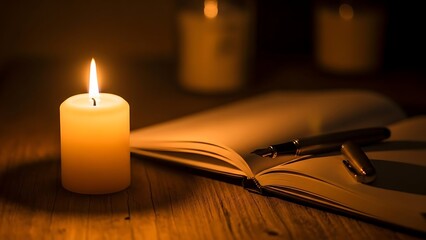 Glowing Candle Flame in Darkness